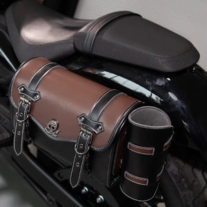 Sacoche latérale compacte en cuir PU noir pour moto custom - vue 1