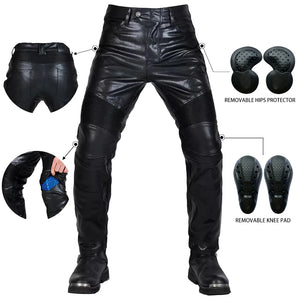 Pantalon Moto Cross Homme Cuir PU Protections CE Genoux Hanches - vue 1