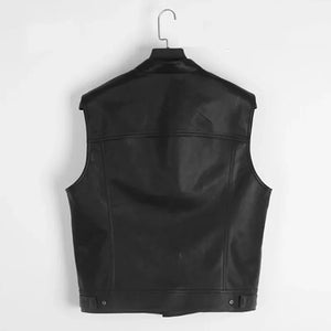 Gilet motard en simili cuir noir sans manches - vue - vue 2