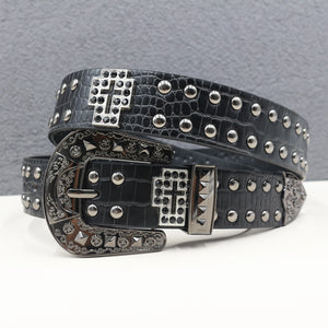 Ceinture en similicuir noir avec rivets métalliques et boucle punk - vue 7