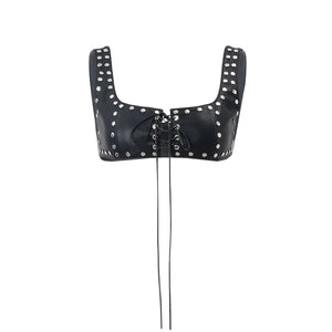 Debardeur crop top simili cuir clous moto - vue 7