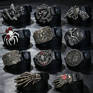 Ceinture gothique noire à boucle lion araignée et serpent - vue 1
