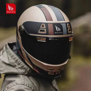 Casque moto intégral rétro noir - vue de face - vue 2