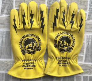Gants en cuir vachette imprimé tête de mort - vue produit - vue 5