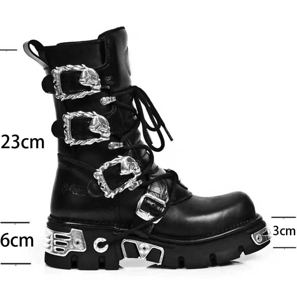 Bottes moto cuir goth punk - vue 2