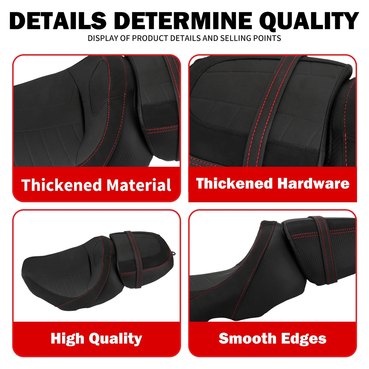 Selle biplace noire en cuir pour moto Harley-Davidson Touring - vue 2