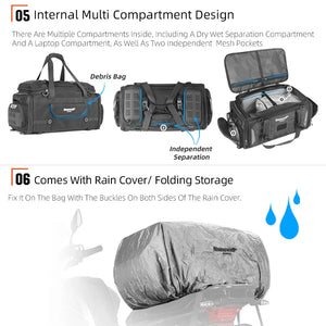 Sac de selle arrière moto Rhinowalk noir grande capacité avec sangles MOLLE - vue 4