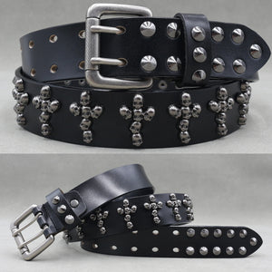 Ceinture en cuir véritable cloutée style rock - vue 30