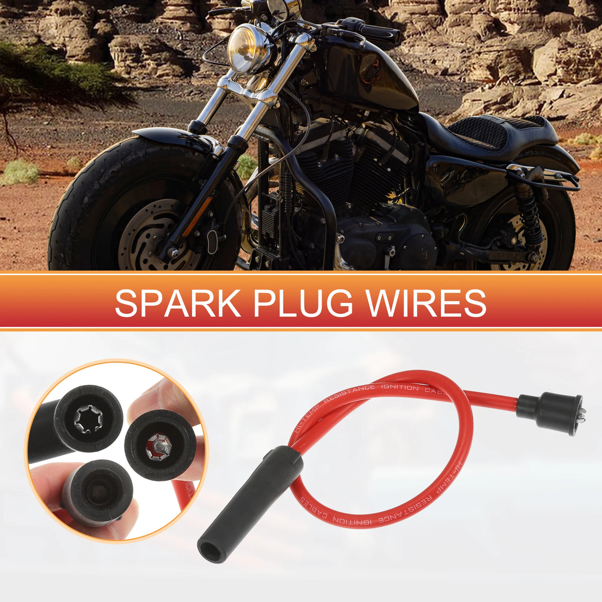 Lot de 2 fils de bougie / câbles de bobine d'allumage pour Harley-Davidson Sportster 883, 1200