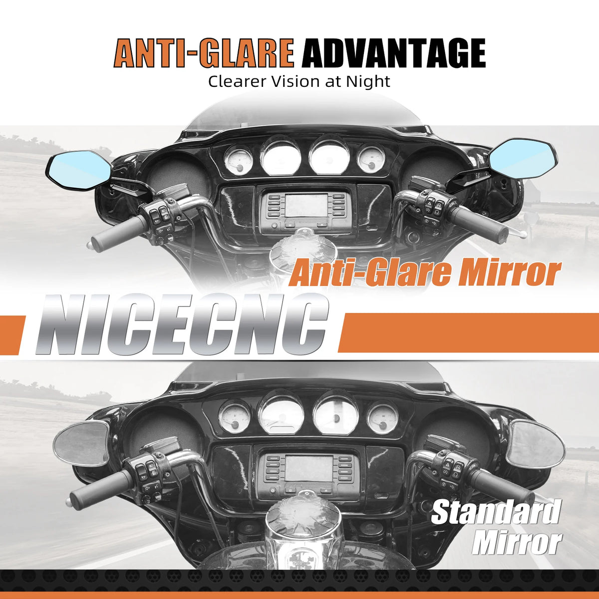 Rétroviseurs aluminium CNC anodisés bicolores pour Harley-Davidson Touring, Softail, Dyna, Sportster