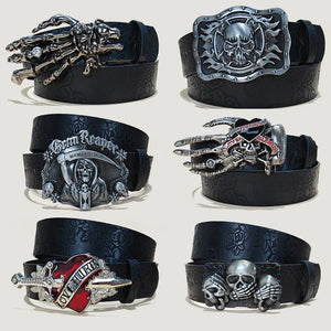 Ceinture grande taille simili cuir gaufré tête de mort - vue 1