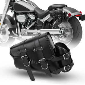 Sacoche de selle rétro en cuir noir avec porte-gourde pour Harley Sportster - vue 1