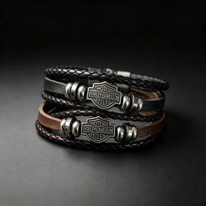 Bracelet en cuir tressé marron style biker vintage - vue 3