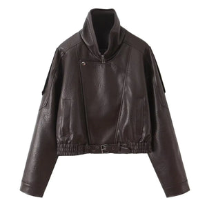 Veste oversize en simili cuir noir pour femme - vue de face - vue 9