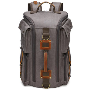 Sac à dos vintage en toile cirée et cuir marron - vue 8