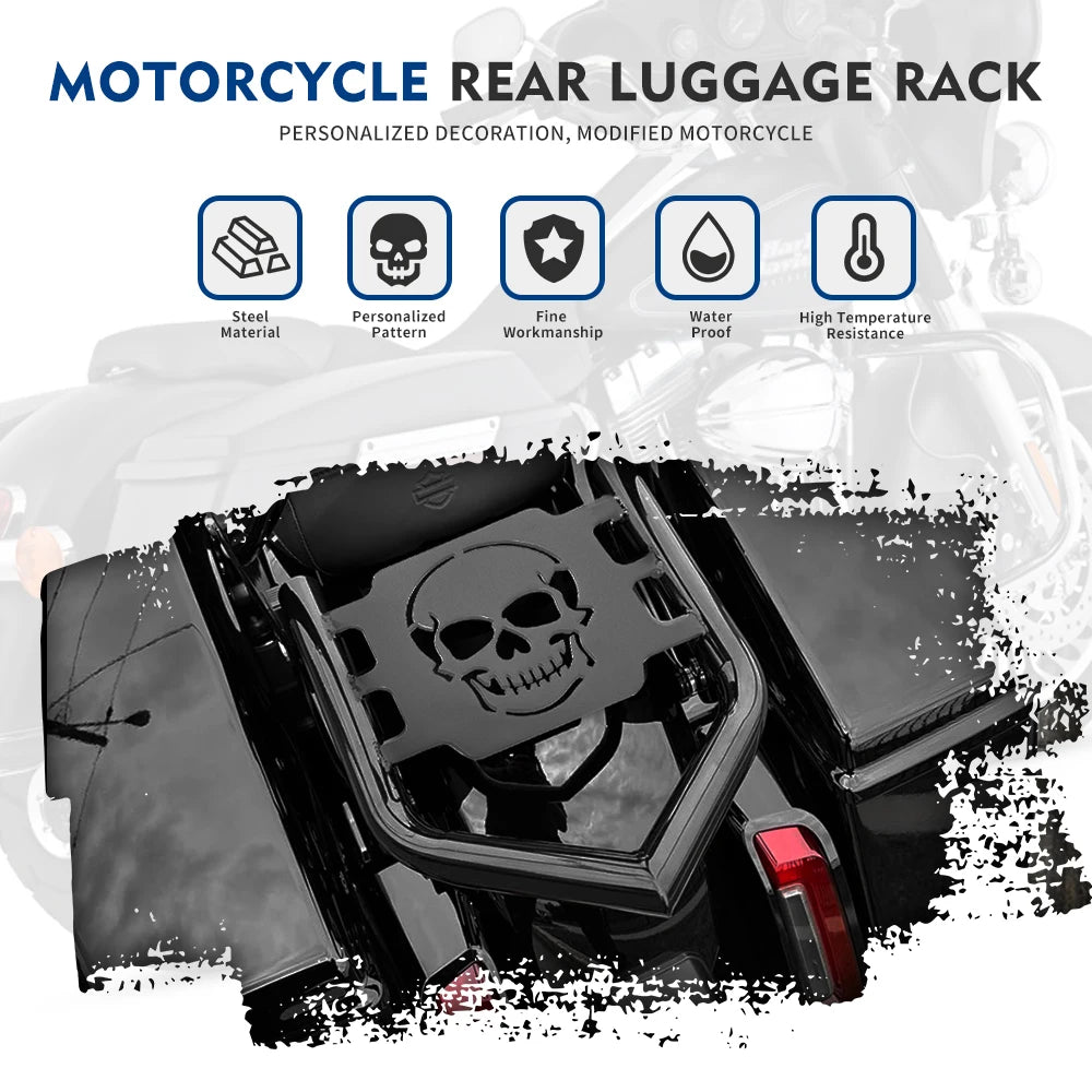 Support porte-bagages arrière tête de mort pour Harley-Davidson