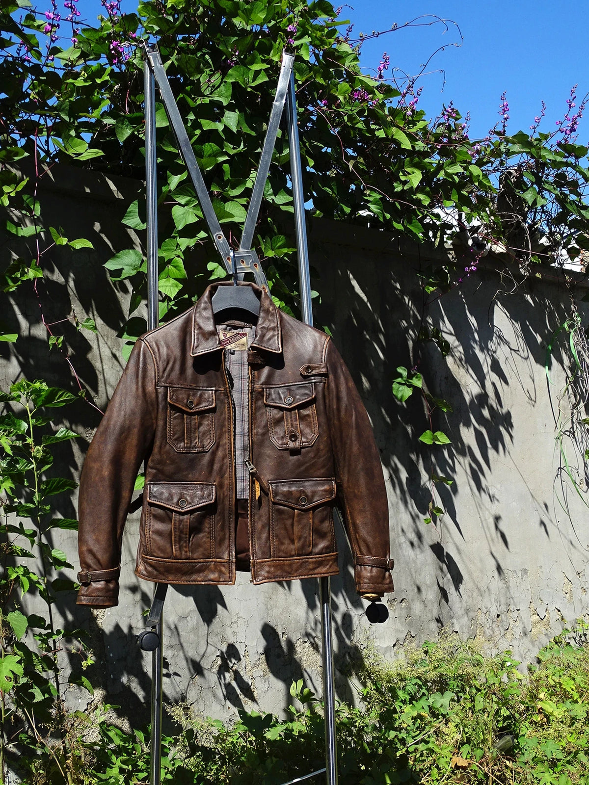 Blouson moto en cuir noir - vue - vue 2