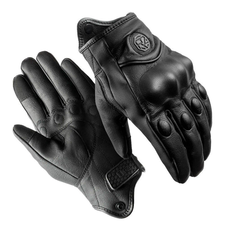 Gants de moto en cuir noir perforés - vue 2