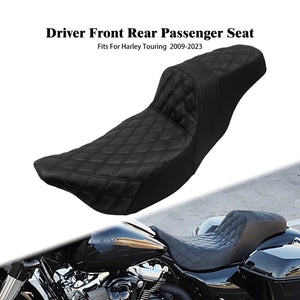 Selle biplace noire en cuir pour Harley-Davidson Touring - vue 1