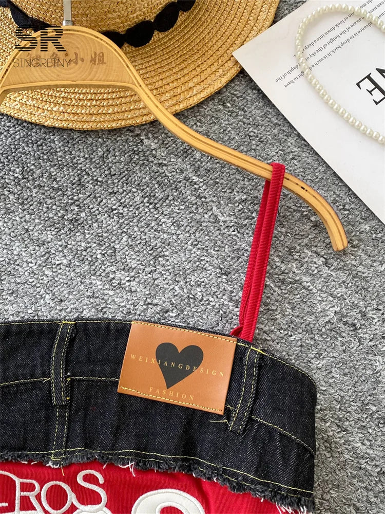 Crop top bretelles denim - vue 2