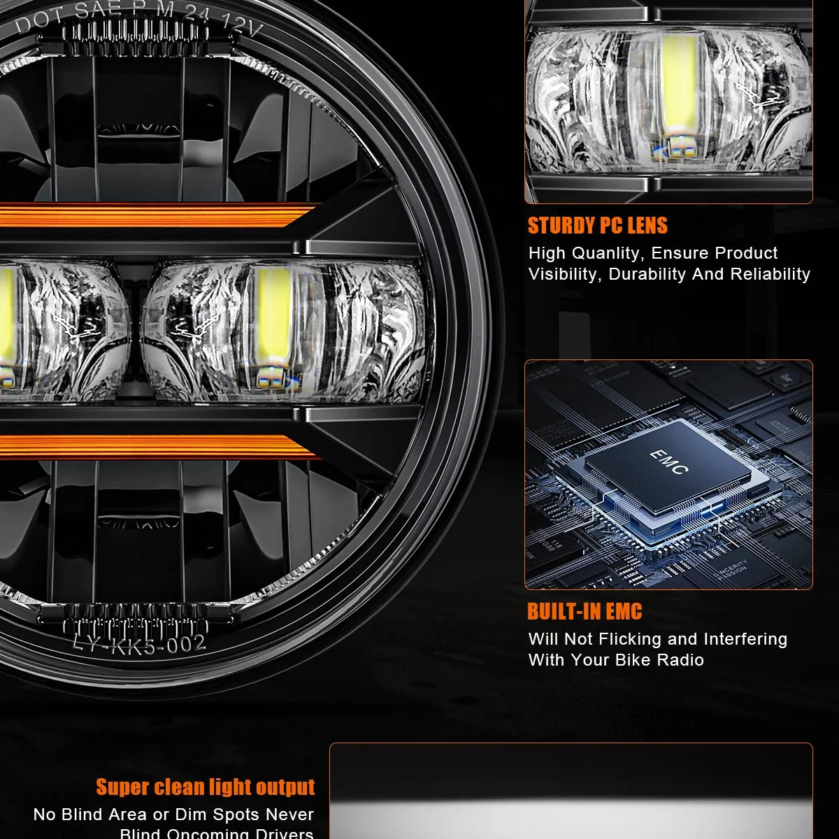 Phare LED 5,75 pouces pour Harley Sportster Dyna - vue 2