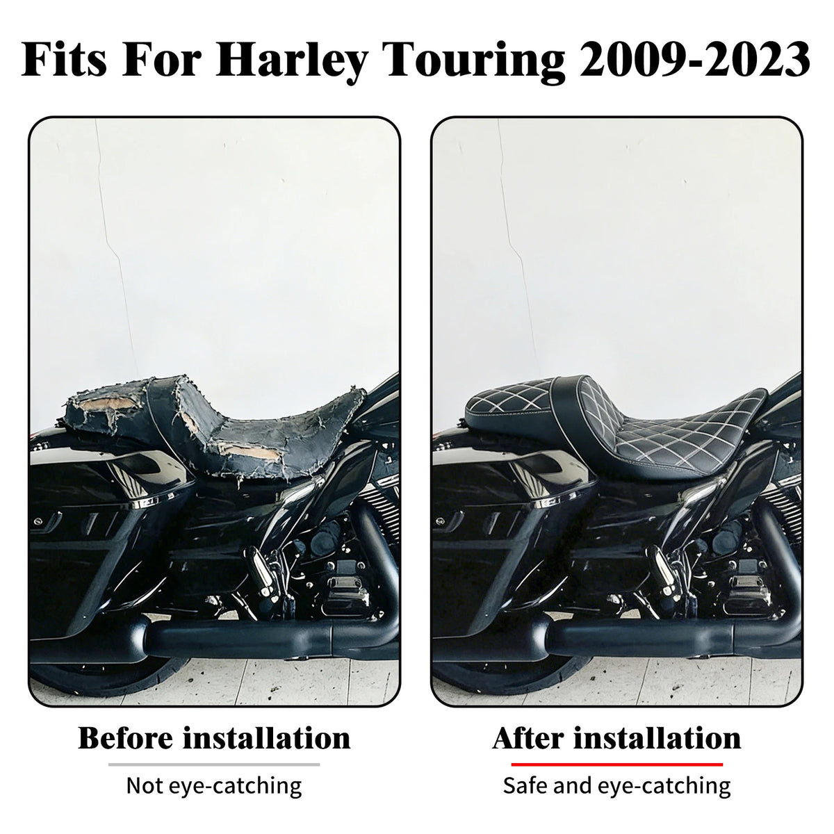 Selle biplace liseré blanc pour Harley-Davidson Touring - vue 2