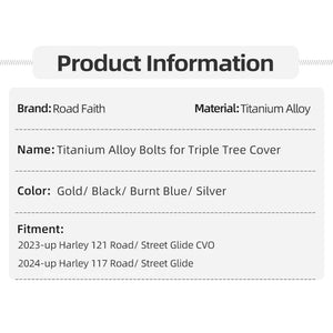 Boulons Titane pour Cache de Té Supérieur de Fourche - Harley 121 CVO, 117 Road/Street Glide – photo 6/10