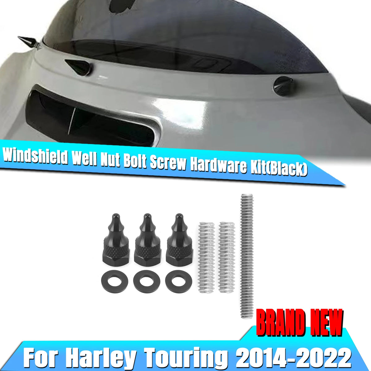 Kit de vis de fixation pare-brise noir pour Harley Touring - vue 2