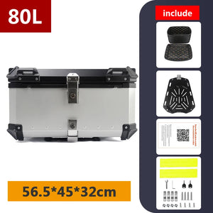 Top case moto en aluminium noir avec serrure, fixé sur un porte-bagages arrière - vue 9