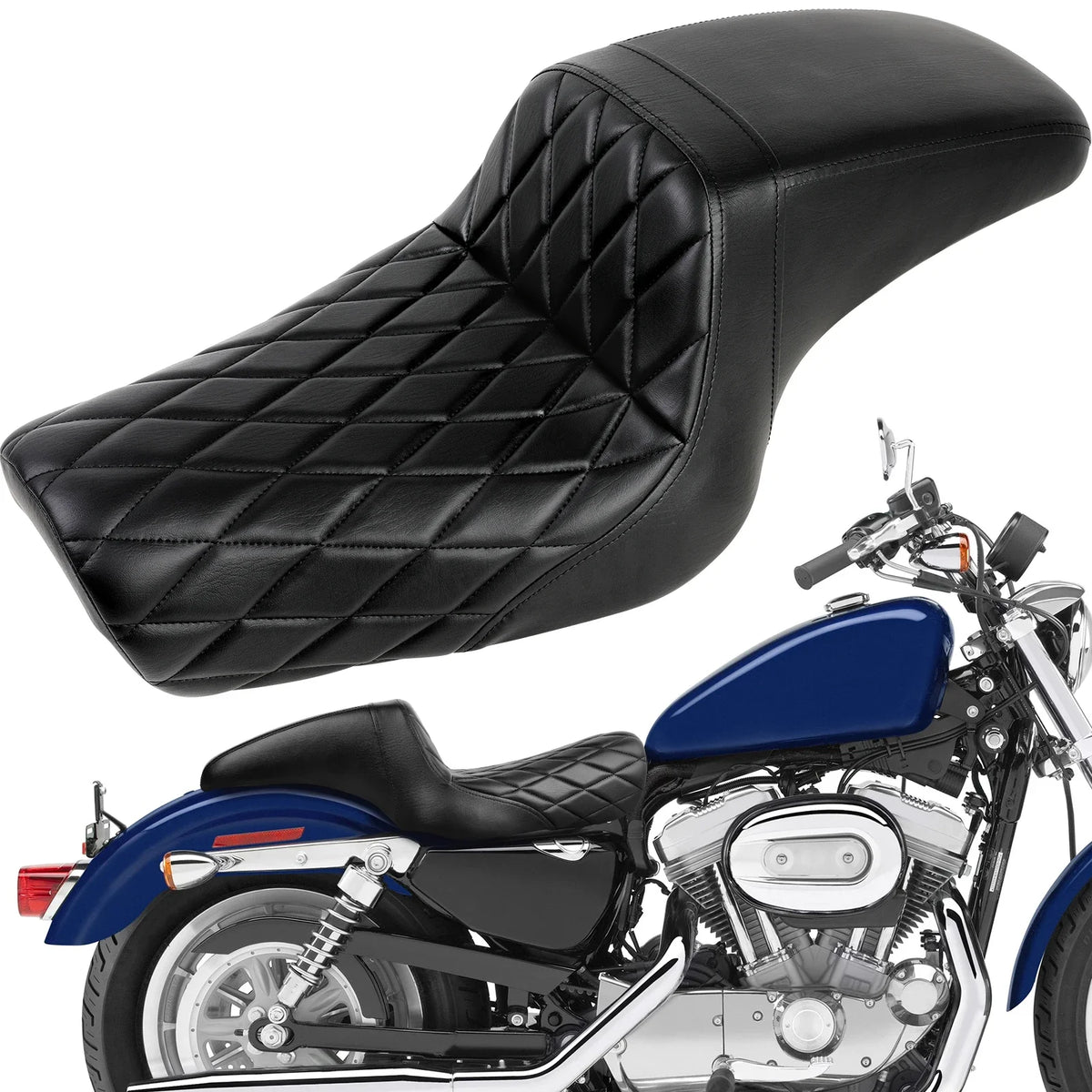 Selle biplace matelassée pour Harley-Davidson Sportster XL883 / XL1200 / 48 / 72 (2004-2023)