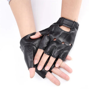 Gants moto sans doigts en cuir noir - vue - vue 3