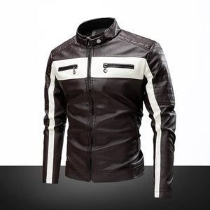 Blouson cuir homme col montant, style motard grande taille - vue 8