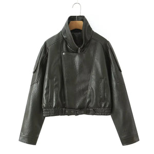 Veste oversize en simili cuir noir pour femme - vue de face - vue 8