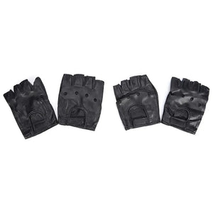 Gants moto sans doigts en cuir noir - vue - vue 2