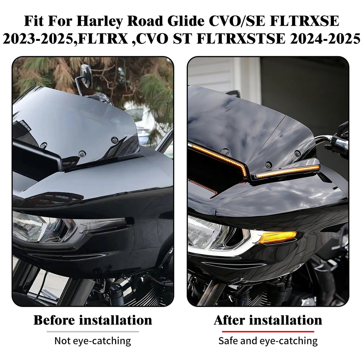 Clignotant LED latéral fixé au pare-brise d'une Harley-Davidson Road Glide - vue 2