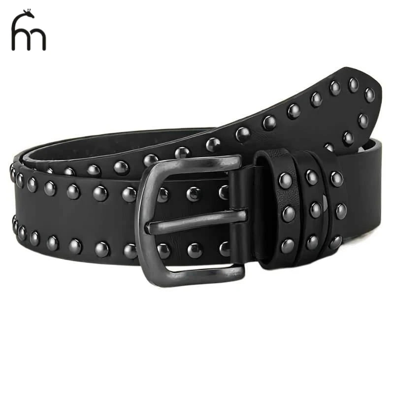 Ceinture noire simili cuir cloutée style punk Y2K - vue 2