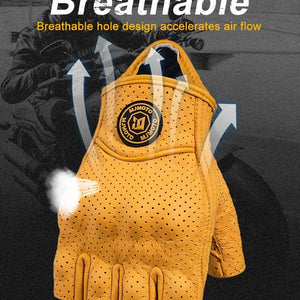 Gants moto cuir mi-doigts style rétro, vue de face - vue 4