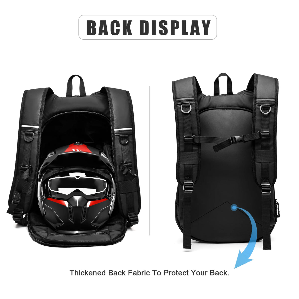 Sac à dos moto noir 40L avec bandes réfléchissantes - vue 2