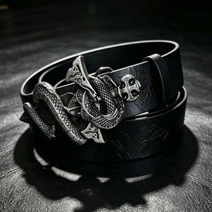 Ceinture gothique noire à boucle lion araignée et serpent - vue 11