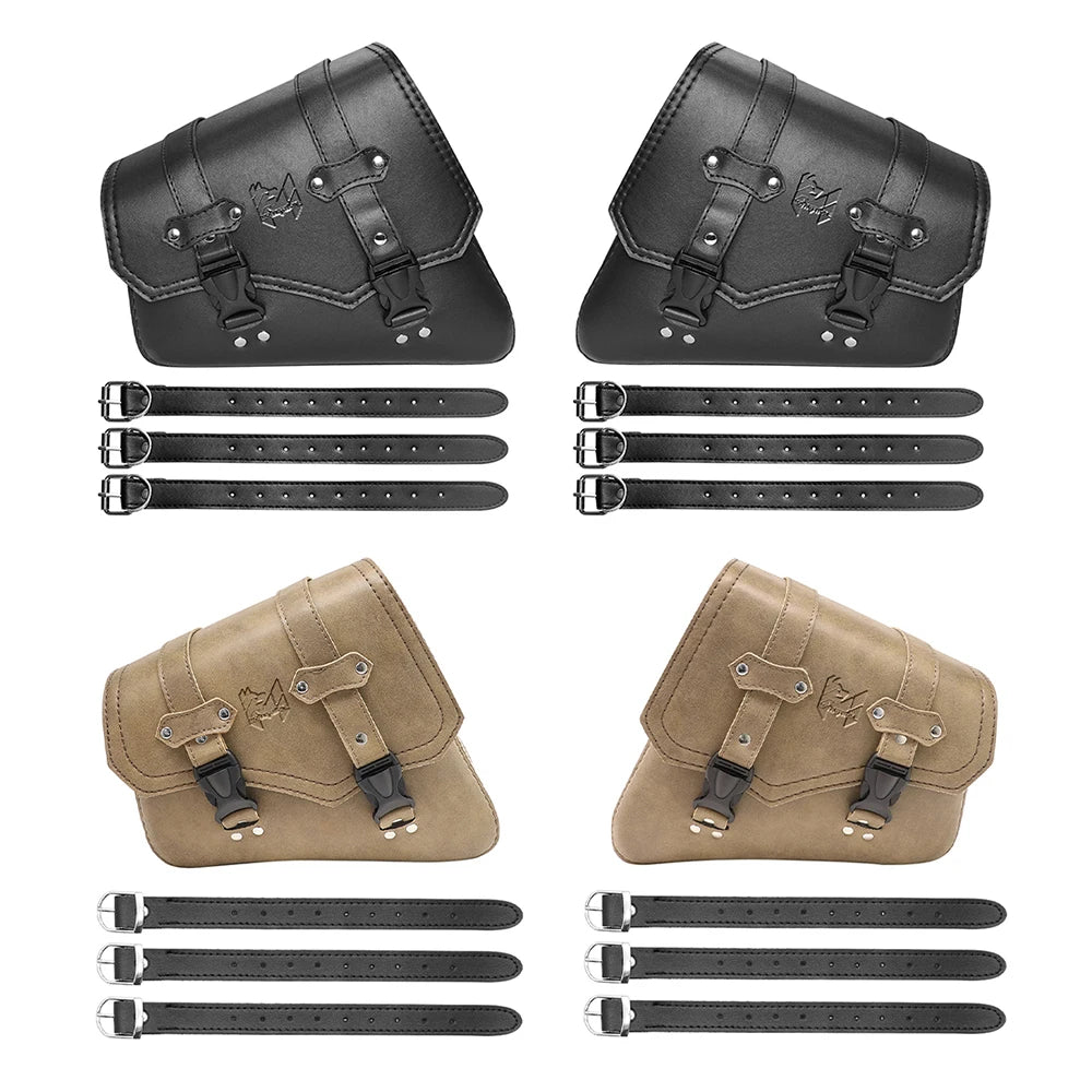 Sacoche latérale en cuir PU noir pour bras oscillant de moto custom - vue 2