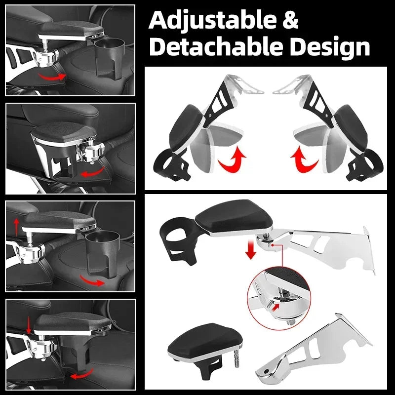 Accoudoirs passager réglables avec porte-gobelets pour Harley-Davidson Touring Tri Glide/Electra Glide (1997-2013)