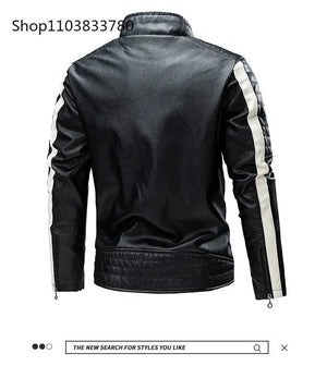 Blouson cuir homme col montant, style motard grande taille - vue 5