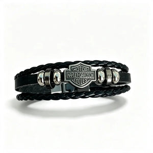 Bracelet en cuir tressé marron style biker vintage - vue 5