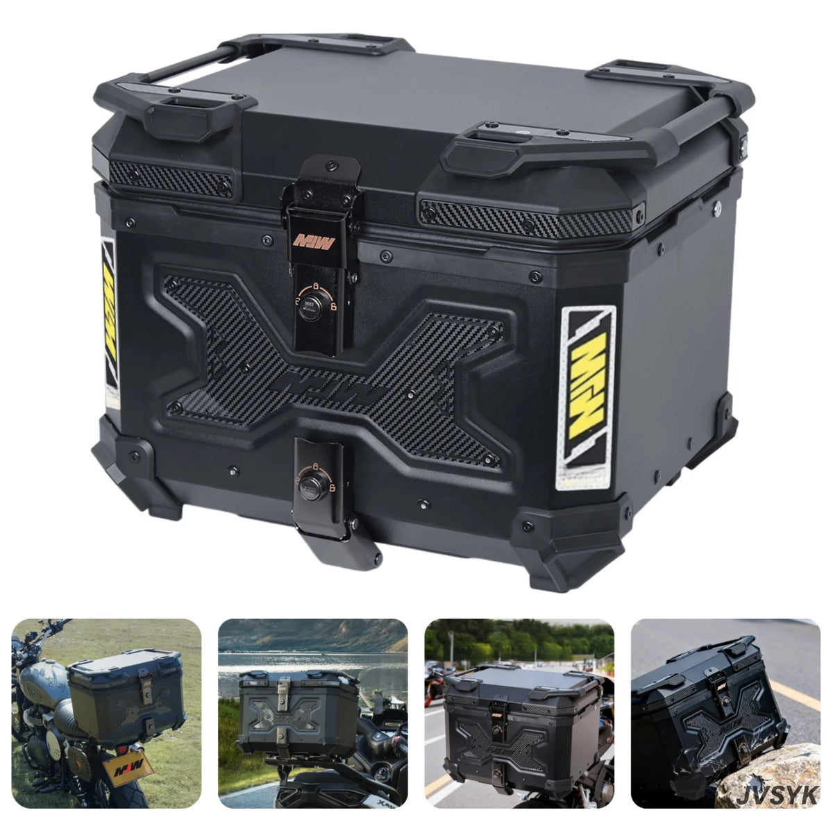 Top case en aluminium avec dossier passager intégré sur une moto - vue 3