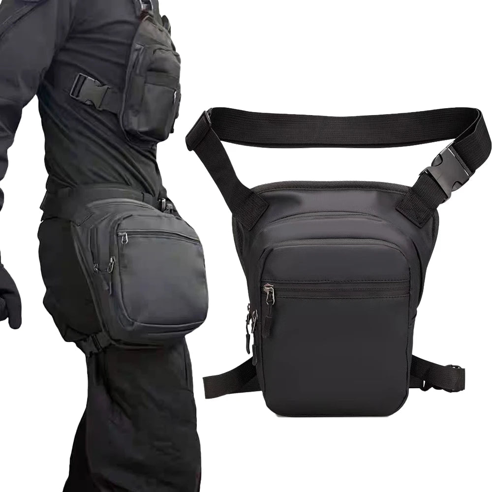Sac de cuisse moto noir porté en bandoulière - vue de face - vue 1