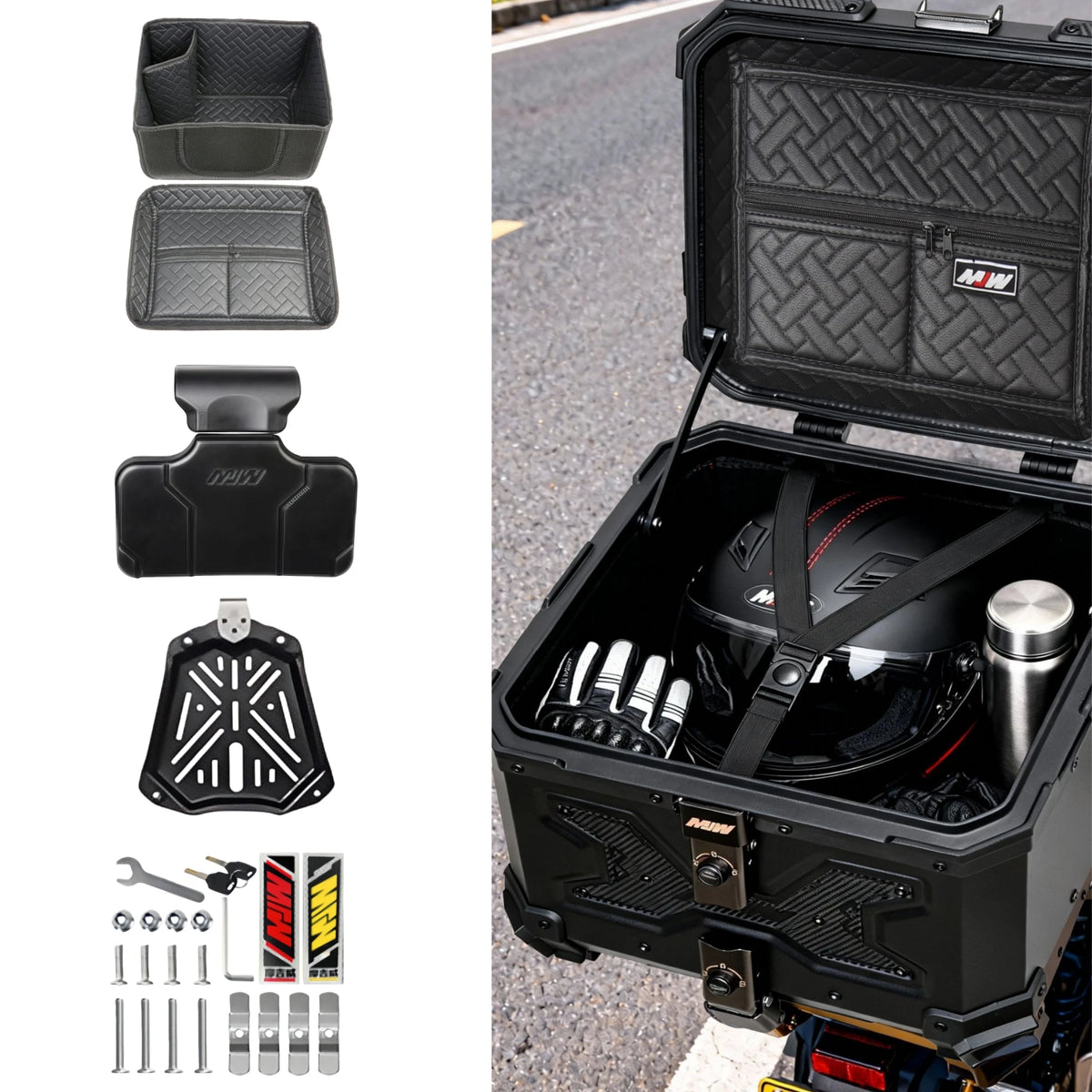 Top case en aluminium avec dossier passager intégré sur une moto - vue 4