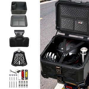 Top case en aluminium avec dossier passager intégré sur une moto - vue 4