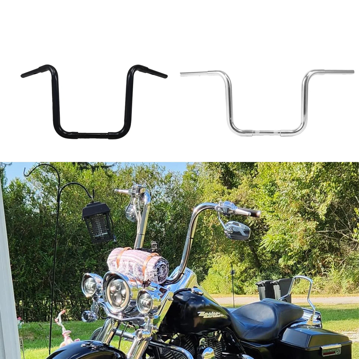 Guidon ape hanger fat bar pour Harley Sportster Softail Dyna - vue 1