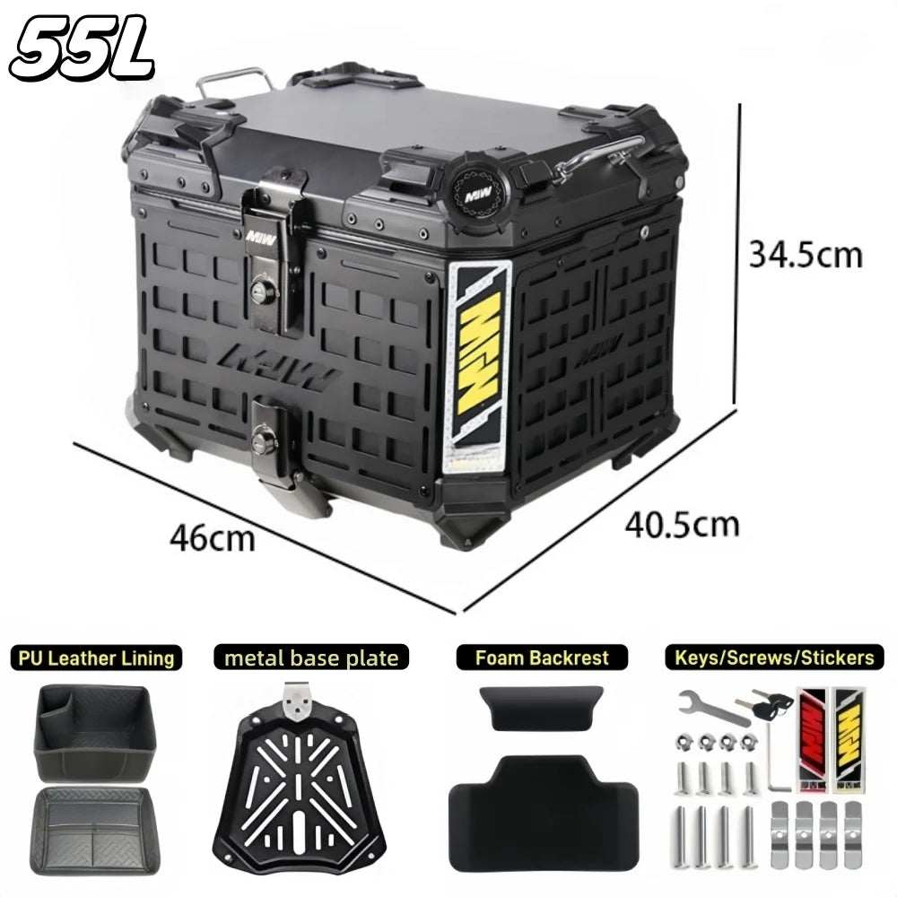 Top case aluminium noir blindé monté sur le porte-bagages d'une moto - vue 9