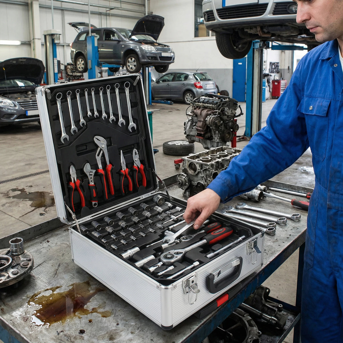 Coffret d'outils à main professionnel avec valise trolley en aluminium – photo 1/8